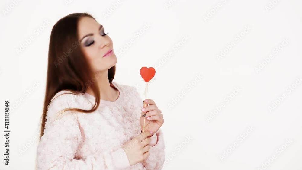 Woman attractive girl holding red heart love symbol 4K Woman attractive girl holding red heart love symbol 4K
