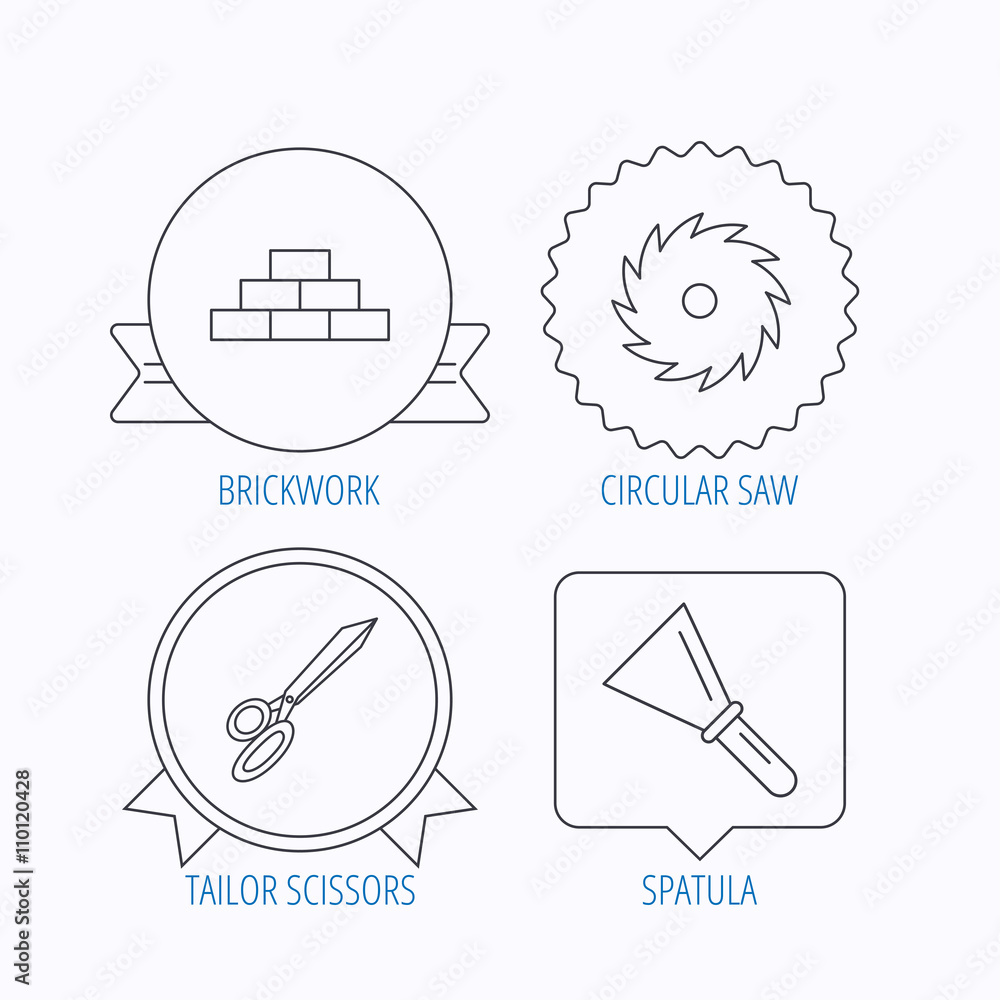 Wall, spatula and scissors icons. Wall, spatula and scissors icons.