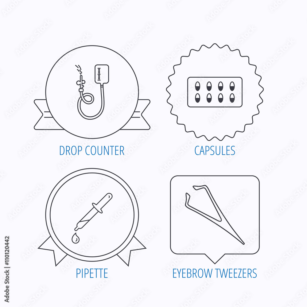 Drop counter, capsules and pipette icons.