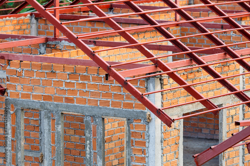 Roof steel architecture under construction