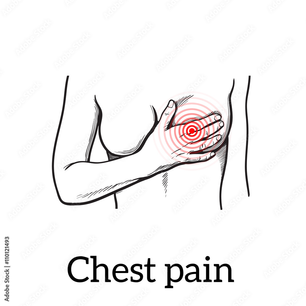 Information about heart pain, chest pain in women, , vector sketch hand