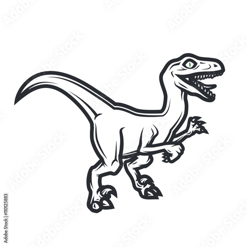 Prehistorical dino Logo concept. Raptor insignia design. Jurassic dinosaur illustration. T-shirt concept on white background. photo