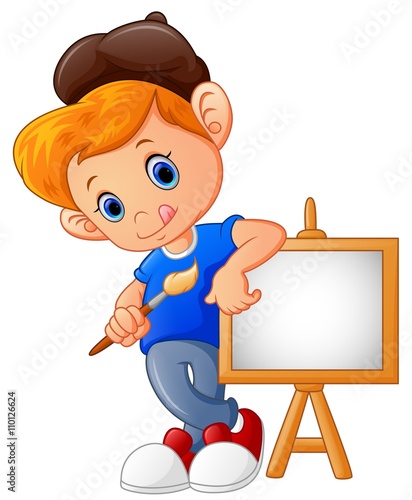 Cartoon boy holding paint brush
