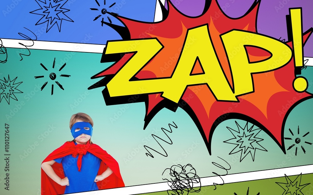 Composite image of masked girl pretending to be superhero Composite image of masked girl pretending to be superhero