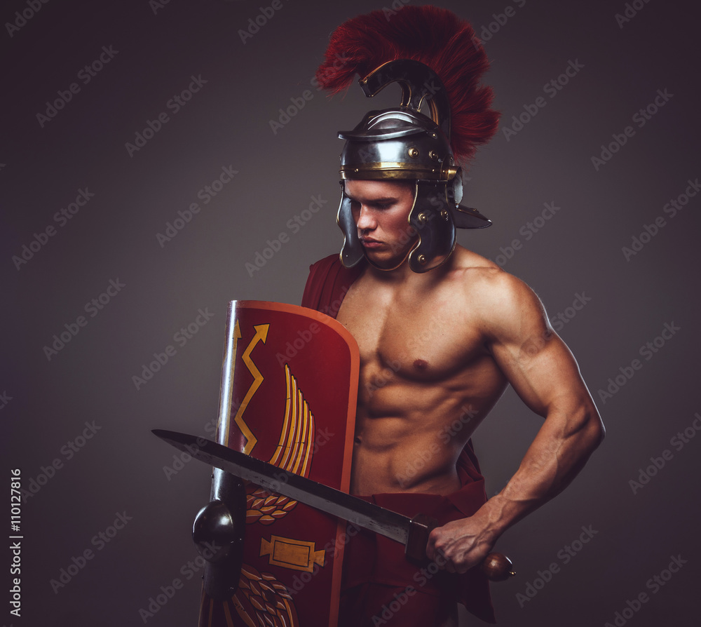 Naklejka premium A man in Roman soldier costume.