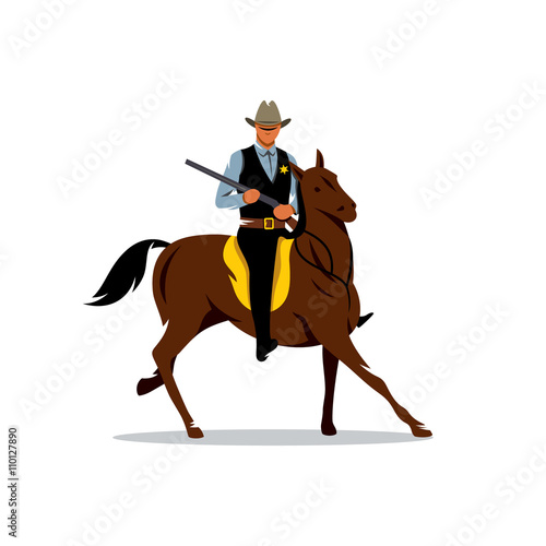 Vector Sheriff with Gun and the Horse Cartoon Illustration. © Steinar