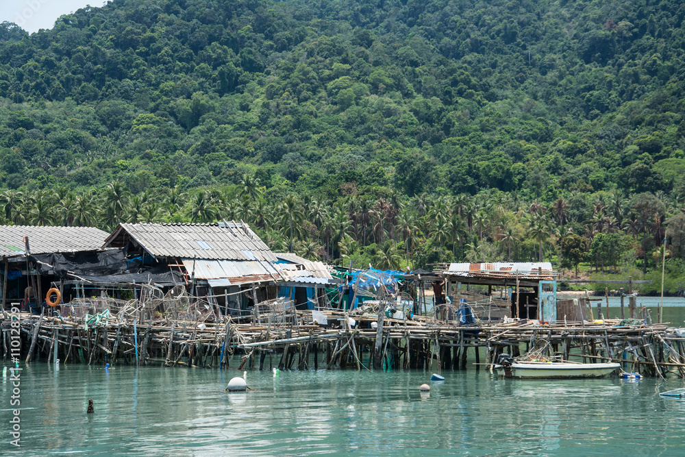 Bang Bao Bay on Koh Chang island floating village rural scenery in Thailand.