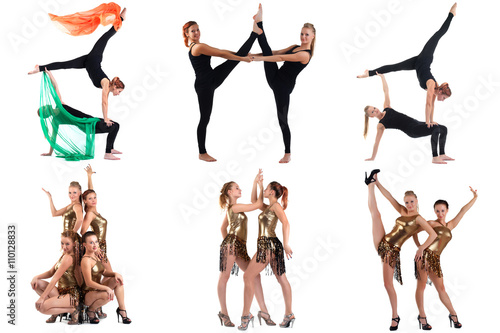 Aerobics and Dance. Collage of cute girls posing