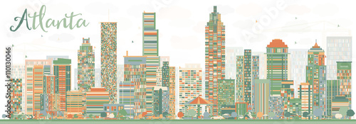 Abstract Atlanta Skyline with Color Buildings.