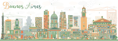 Abstract Buenos Aires Skyline with Color Landmarks