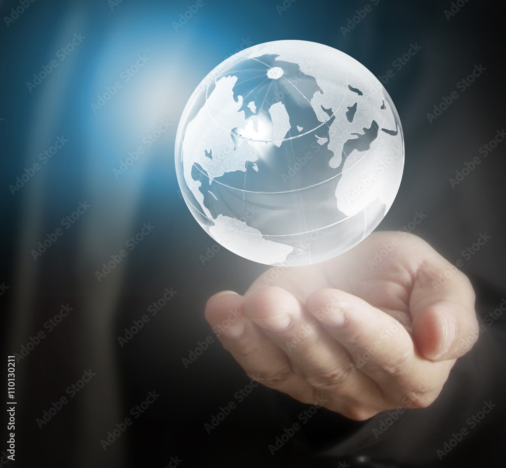 Globe ,earth in hand, hand holding our planet earth glowing. Ea Globe ,earth in hand, hand holding our planet earth glowing. Ea
