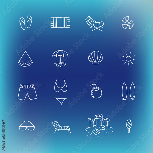 Summer icon set. Hand drawn design element. Collection of vector line icons. Suitable for website design or printed products of travel company