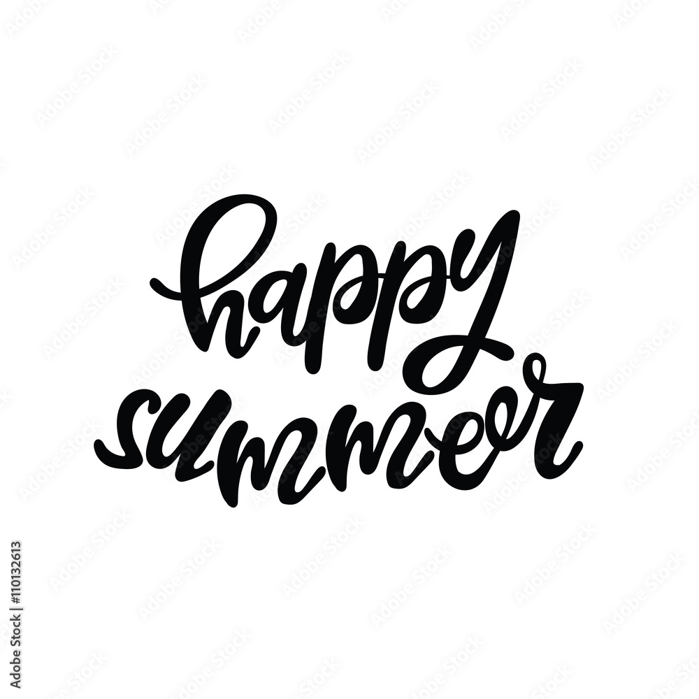 Happy summer. Lettering. Isolated white object on white background.