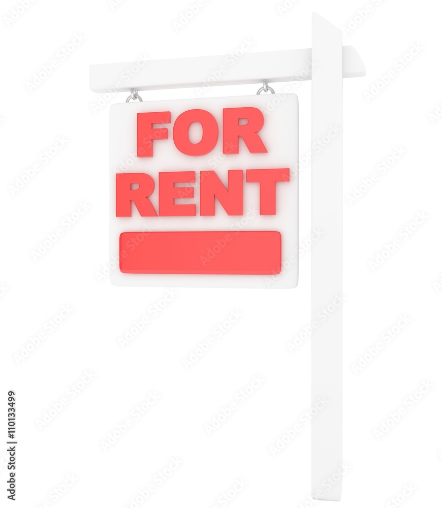 For rent sign lease real estate on white background. 3D rendering. For rent sign lease real estate on white background. 3D rendering.