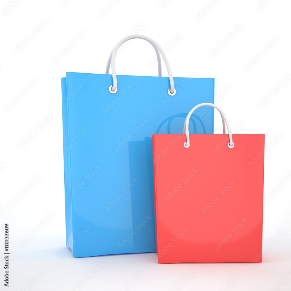 Paper Shopping Bags isolated on white background. 3d rendering. Paper Shopping Bags isolated on white background. 3d rendering.