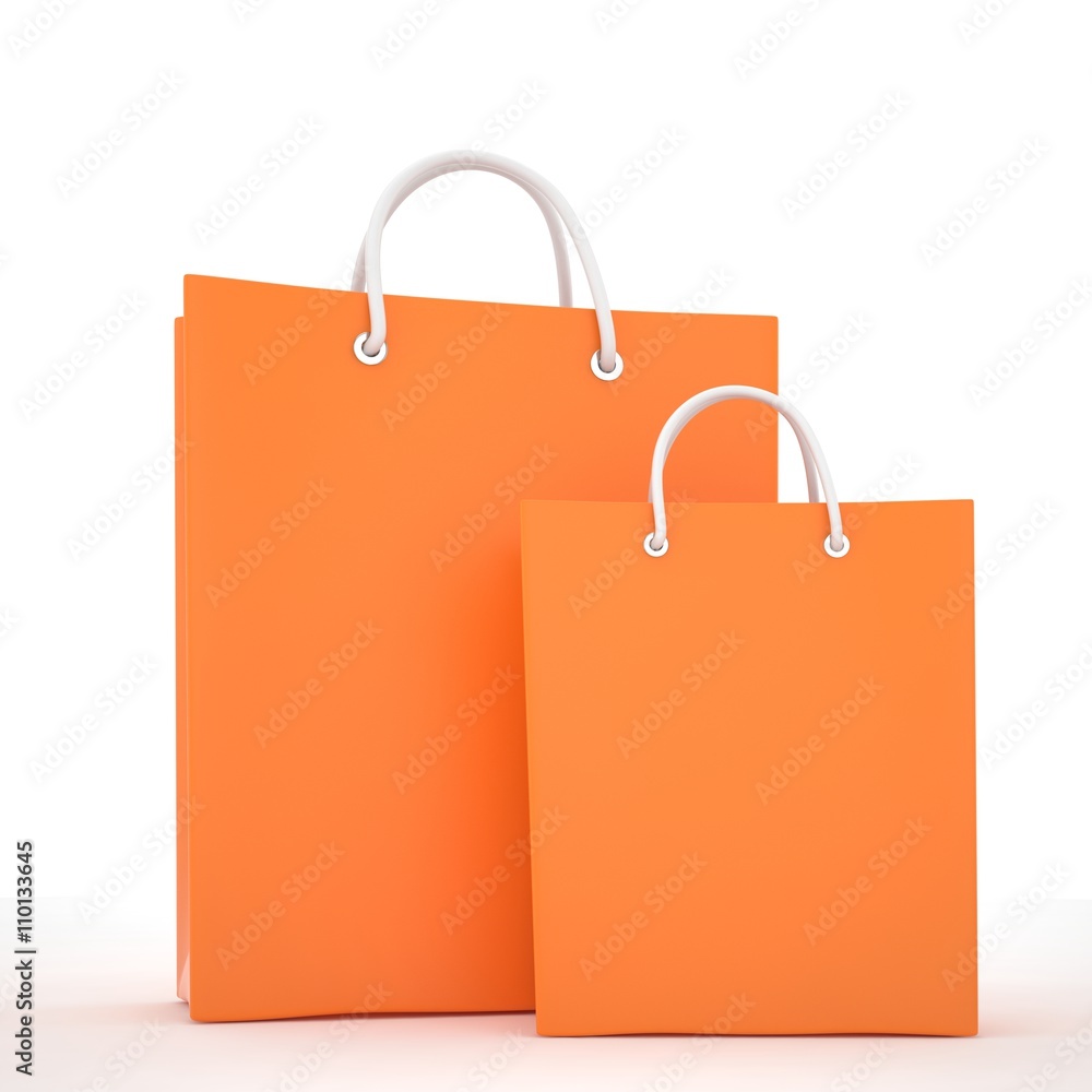 Paper Shopping Bags isolated on white background. 3d rendering. Paper Shopping Bags isolated on white background. 3d rendering.