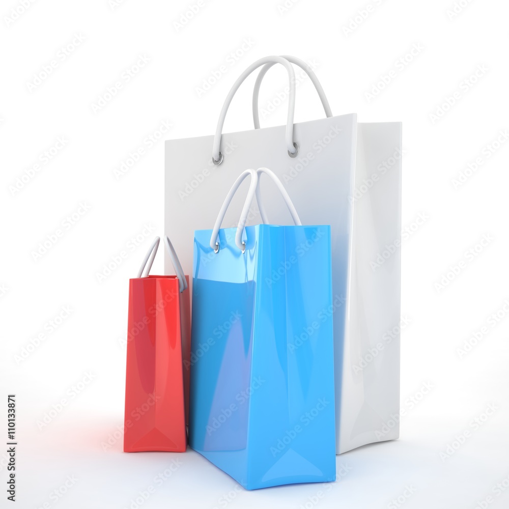 Paper Shopping Bags isolated on white background. 3d rendering. Paper Shopping Bags isolated on white background. 3d rendering.