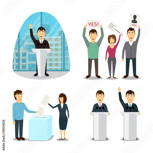 Set of characters for presidential elections. Vector collection of candidates and the electorate. 