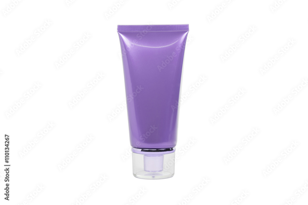 Purple cosmetic tube with transparent cap isolated and clipping Purple cosmetic tube with transparent cap isolated and clipping