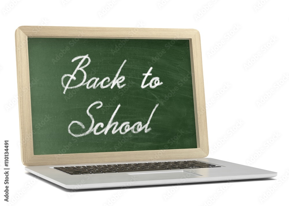 Laptop with chalkboard, back to school, online education concept. 3d rendering. Laptop with chalkboard, back to school, online education concept. 3d rendering.