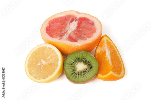 Grapefruit  orange  kiwi and lemon isolated on white