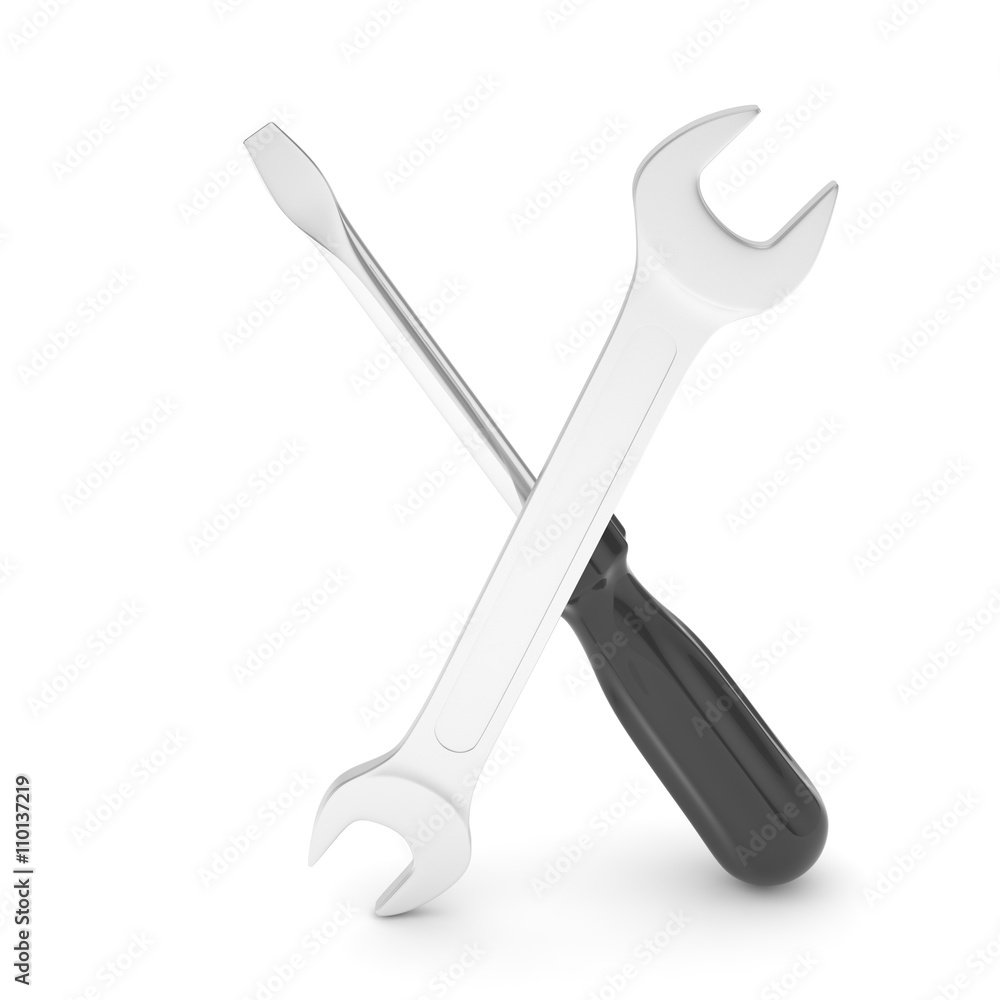 3D Illustration Wrench and screwdriver, service concept 3D Illustration Wrench and screwdriver, service concept