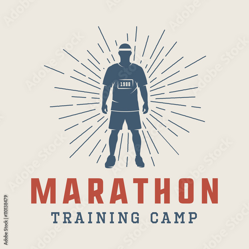 Vintage marathon or run logo, emblem, badge, poster, print 
