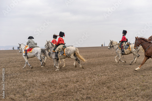 Horse mounted officers at the reenactment of the Battle of the Three Emperors (Battle of Austerlitz) in 1805. © 1tomm