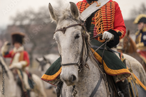 Fotografie Close view of horse mounted officers at the reenactment of the Battle of the Three Emperors (Battle of Austerlitz) in 1805