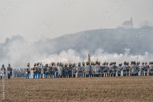 Fototapeta Re-enactors uniformed as soldiers attend the re-enactment of the Battle of Auste