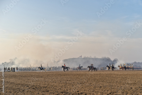 Re-enactors uniformed as soldiers attend the re-enactment of the Battle of the Three Emperors (Battle of Austerlitz) in 1805. photo