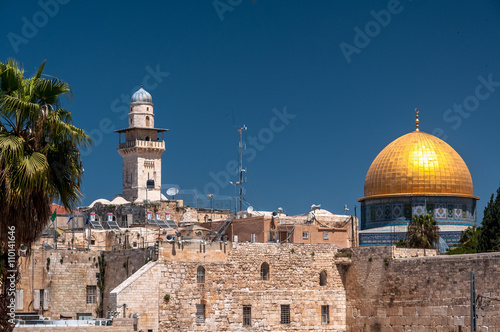 Scenic view of Jerusalem old city with The Dome of Rock.