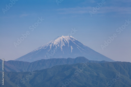 Top of Mt. Fuji in spring seen from Kofu city