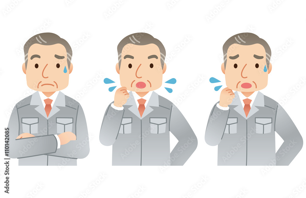 作業着の中年男性　社長　表情セット