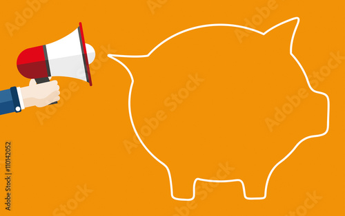 Hand Bullhorn Piggy Bank Speech Bubble
