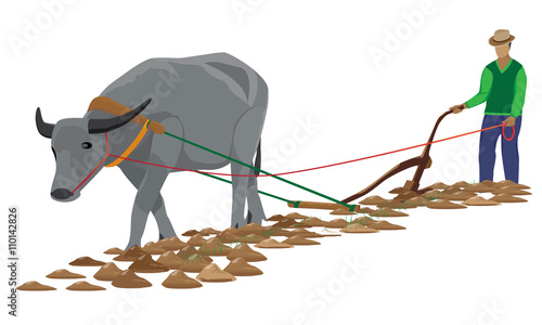 agriculturist plowing vector design