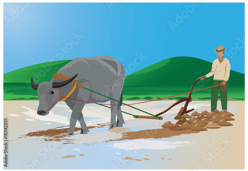 agriculturist plowing vector design