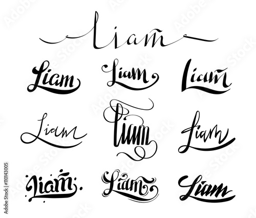 Personal name Liam. Vector handwritten calligraphy tattoo design set