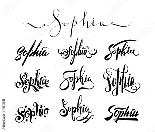 Personal name Sophia. Vector handwritten calligraphy tattoo design set photo