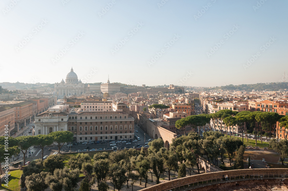 Areal view of Vatican City with St. Peter's Basilica. Rome, Italy.