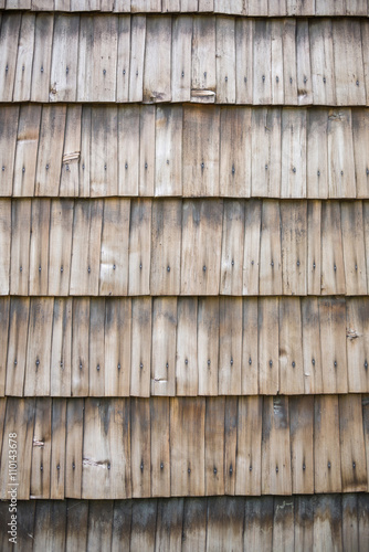 Vertical view of wooden roof.