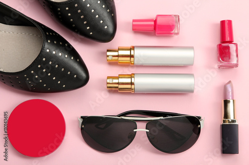 women's accessories on a pink background