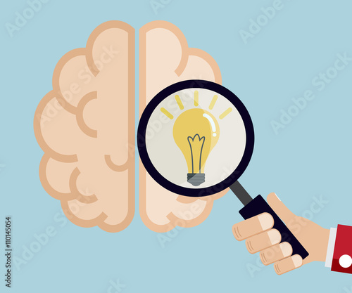 hand use magnifier for find idea from brain