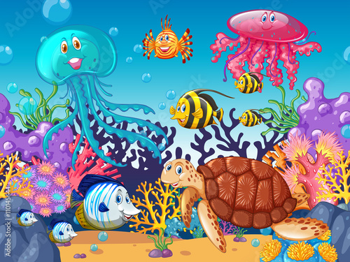 Scene with sea animals under the ocean