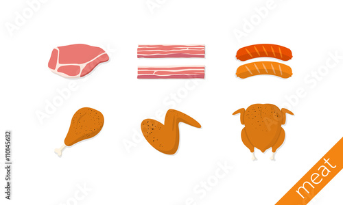 meat bacons sausages chicken drumstick and wing