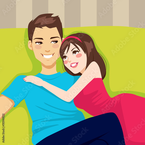 Sweet young couple hugging tenderly happy smiling with love