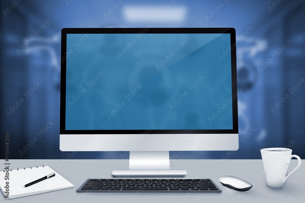 Composite image of image of a desk with computer Composite image of image of a desk with computer