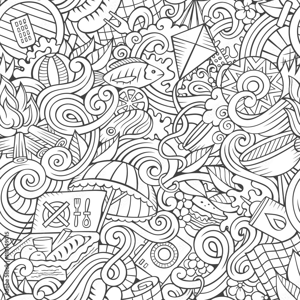 Cartoon hand-drawn picnic doodles seamless pattern Cartoon hand-drawn picnic doodles seamless pattern