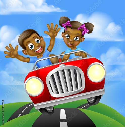 Cartoon Kids Driving Car