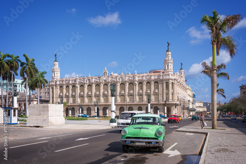  Classic american car on Paseo del Prado, Gran theatro de la Havana in the backgroung, Cuba photo